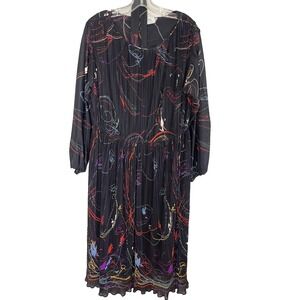 Vintage Hal Ferman Crinkle Colorful Dress L 1970s Artsy Secretary Mod Geek